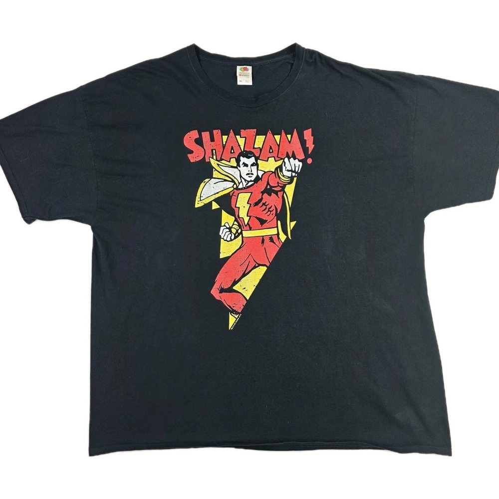 Vintage Fruit of the Loom Shazam Tshirt 3XL 1990s Superhero Rare Black Graphic